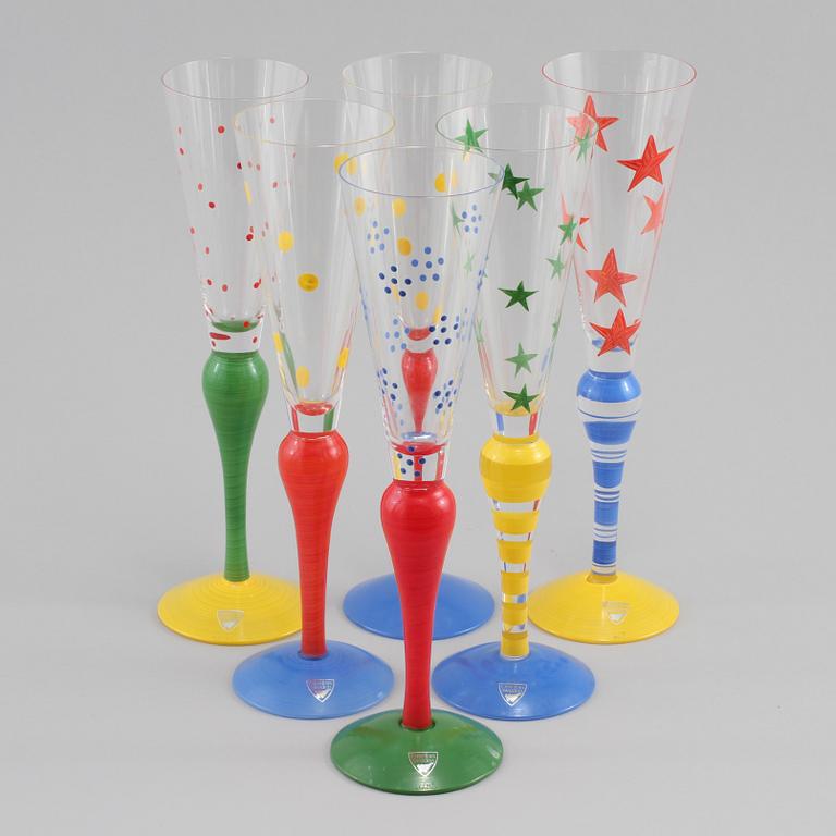 CHAMPAGNEGLAS, 6 st, glas, "Clown", Anne Nilsson, Orrefors.