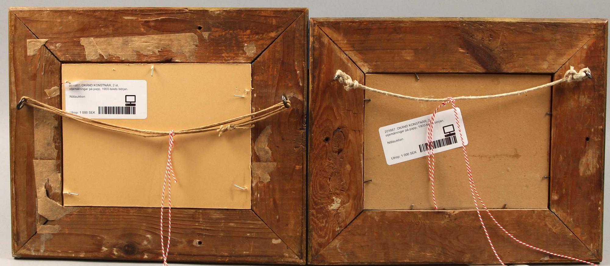 OKÄND KONSTNÄR, olja på papp, 2 st, 1900-talets början.