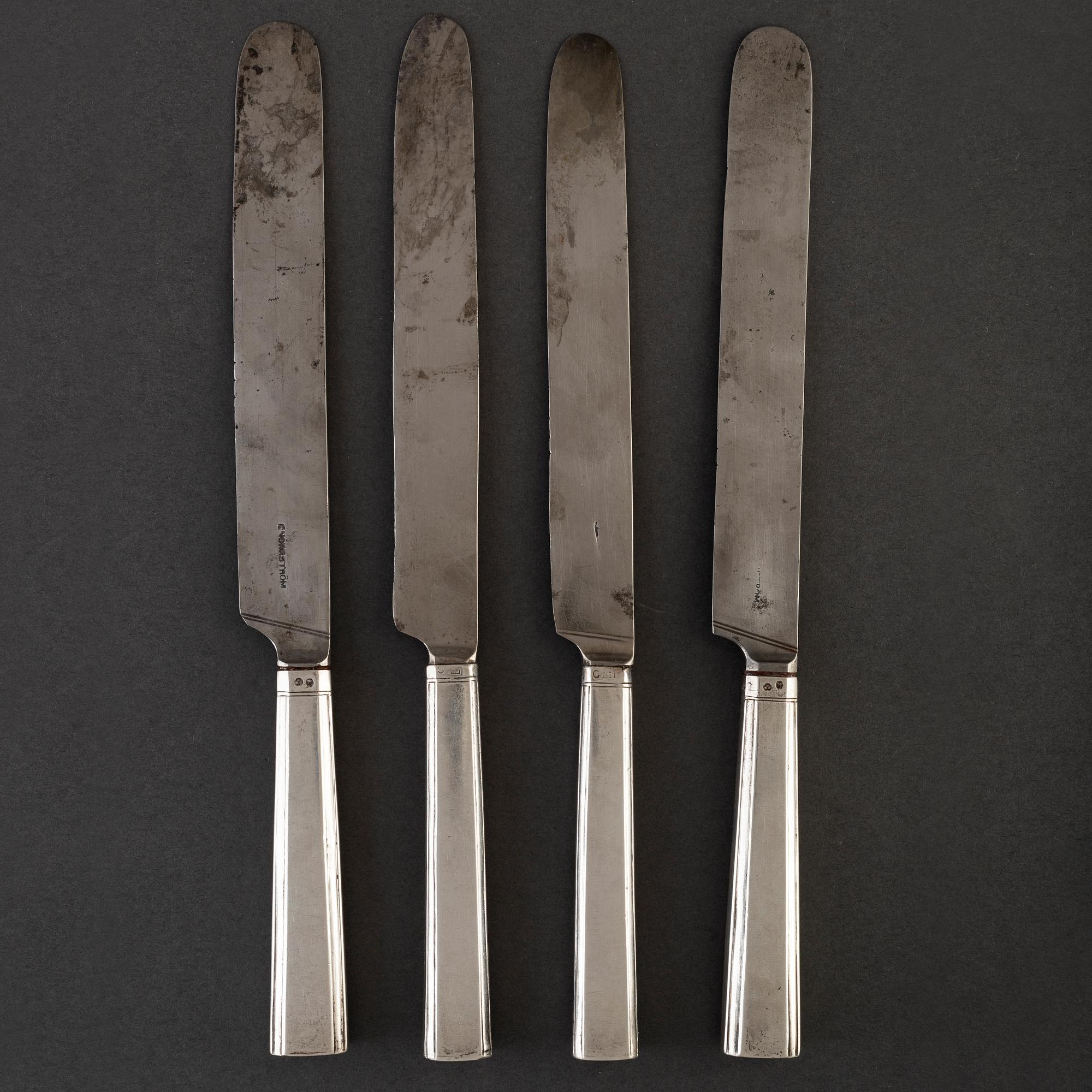 KNIVAR, 7+3 stycken, silver, bland annat Carl Wilhelm Troselius (Stockholm 1825-42)1831 + 1824.