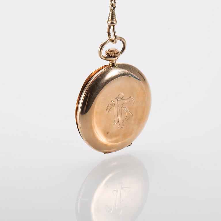 FICKUR, 14K guld, 1900-talets första hälft. Total vikt inklusive urverk och kedja(18K) ca 84 g.