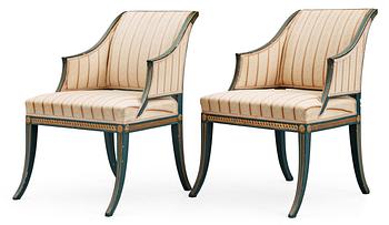 A pair of late Gustavian circa 1800 armchairs.