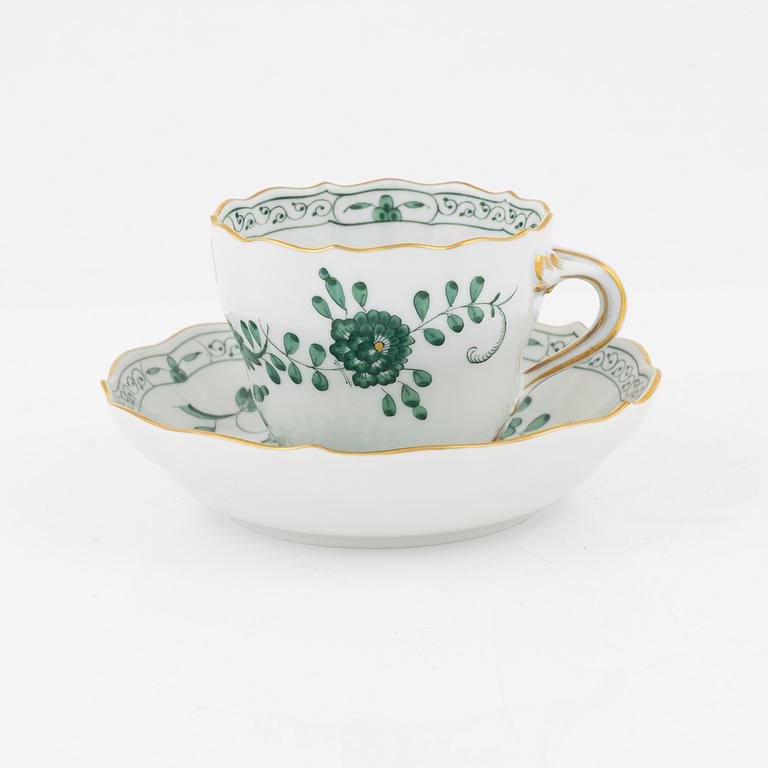 Kaffekoppar med fat, 9 st, porslin, "Indische Malerei Grün", Meissen, 1900-tal.