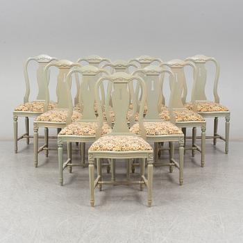 Ten Gustavian style chairs, late 20th century.