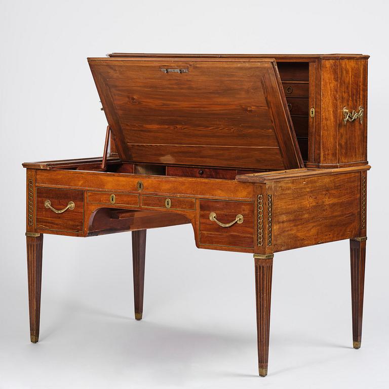 A late Gustavian mahogany and gilt brass-mounted desk, Stockholm, late 18th century.