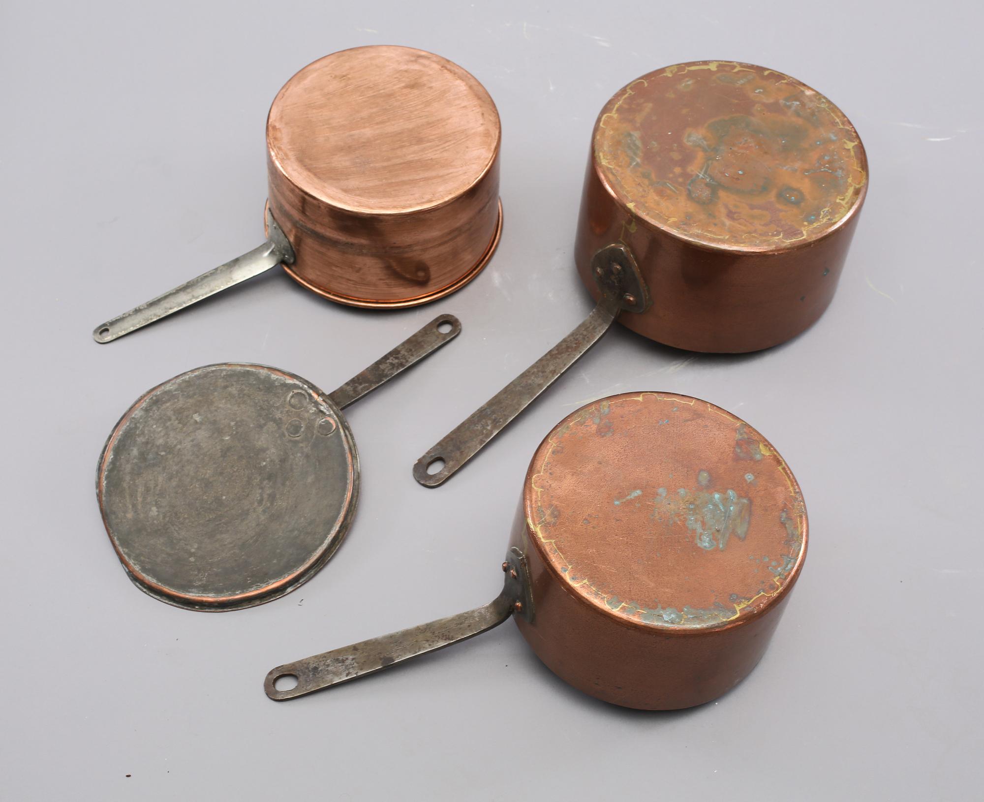 KASTRULLER, 3 st, koppar, 1800-tal.