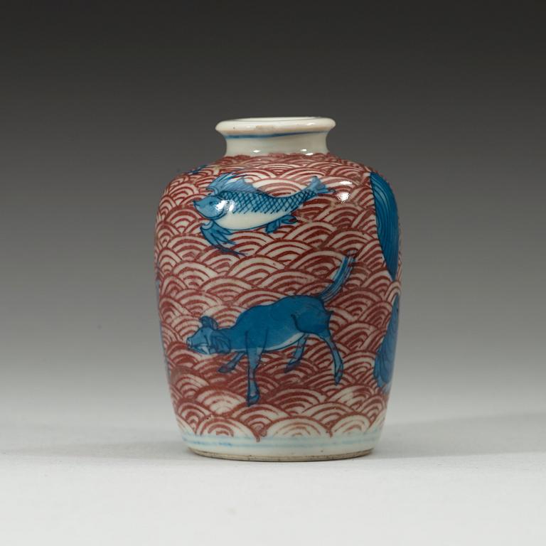 A blue and red miniature vase, Qing dynasty. With Yongzhengs six characters mark.