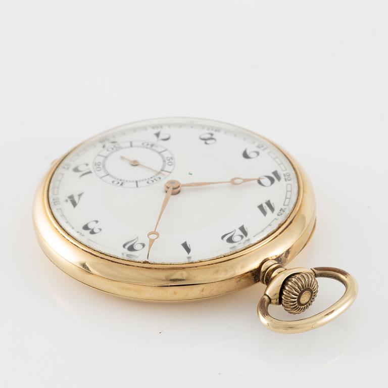 Pocket watch, 14K gold "Boliden guld Import", chain in double gold, 51 mm.