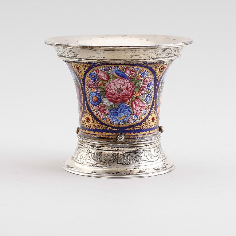 BÄGARE, silver och emaljarbete, sannolikt 1800-tal.