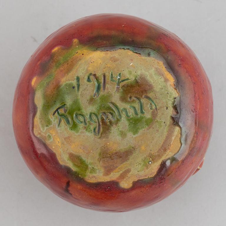 Ragnhild Godenius, two Two Art Nouveau glazed ceramic vases, one signed and dated 191? and 1914.