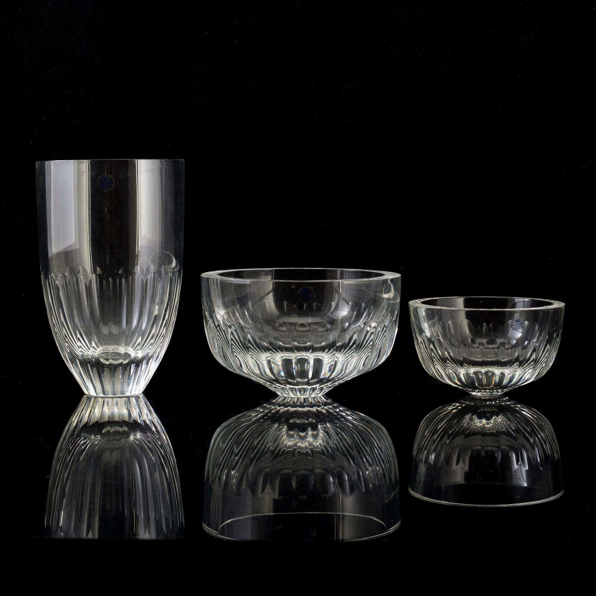 SIGVARD BERNADOTTE, skålar, 3 st, glas, "Christineholm", Fyrklövern.
