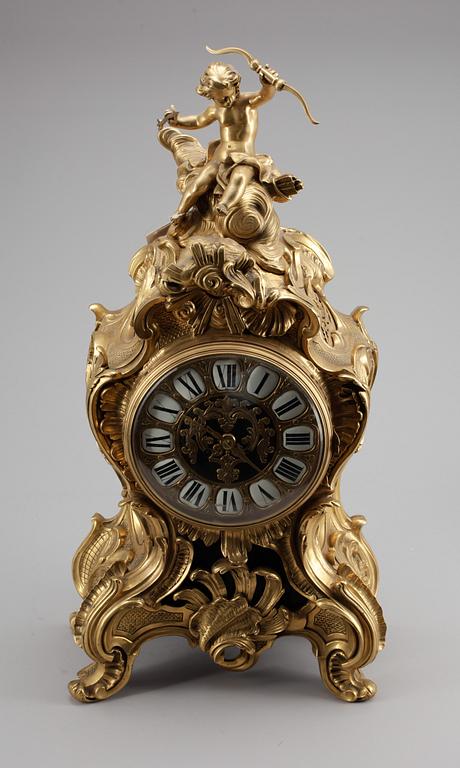 KONSOLUR MED VÄGGKONSOL, förgylld brons, Louis XV-stil, Paris 1800-tal.