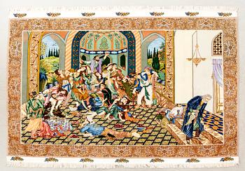 An old Tabris part relief carpet approx 212x300 cm.