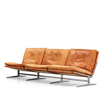 368. Preben Fabricius & Jørgen Kastholm, a "Bo 563" steel and brown leather sofa, Bo-Ex, Denmark 1960/70's.