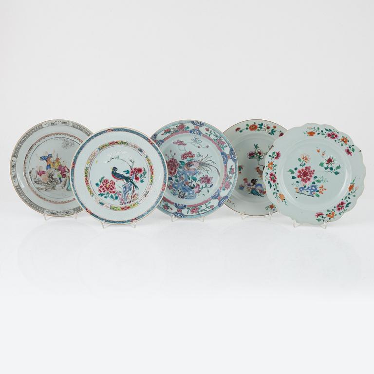 Five porcelain plates, China, 18th cetnury.