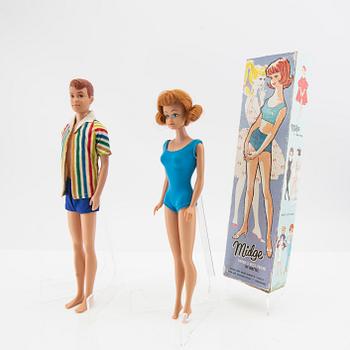 Midge and Allan, dolls 2 pcs. vintage "Midge" Mattel 1964, "Allan" Mattel 1964.