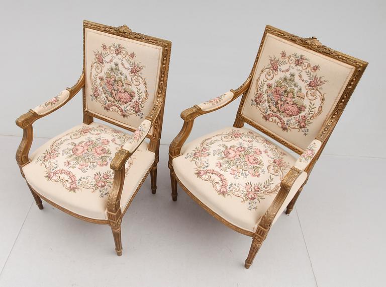KARMSTOLAR, 1 par, Louis XVI stil, 1900-talets första hälft.
