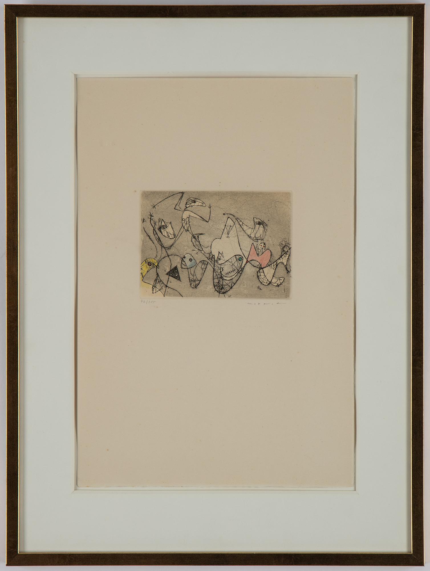 Max Ernst, etching & aquatint, coloured, 1950, signed 70/100.