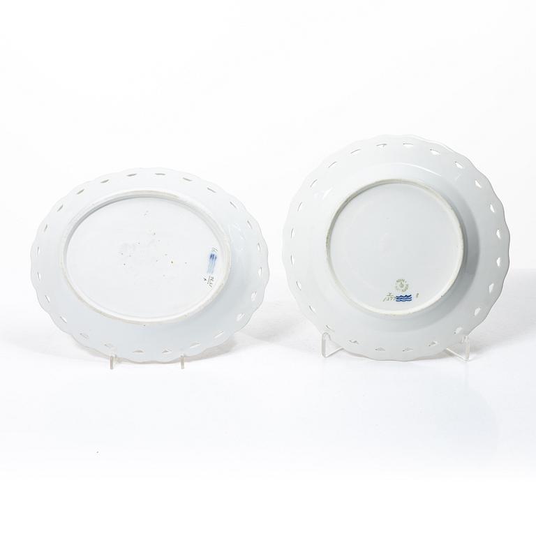 Royal Copenhagen, Two pierced bowls with dishes, 2 pcs, porcelain, Saxon flower, Denmark, 20th century.