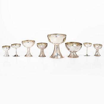 Eight Swedish silver cups/bowls on foot, with marks including GAB, Stockholm 1921.