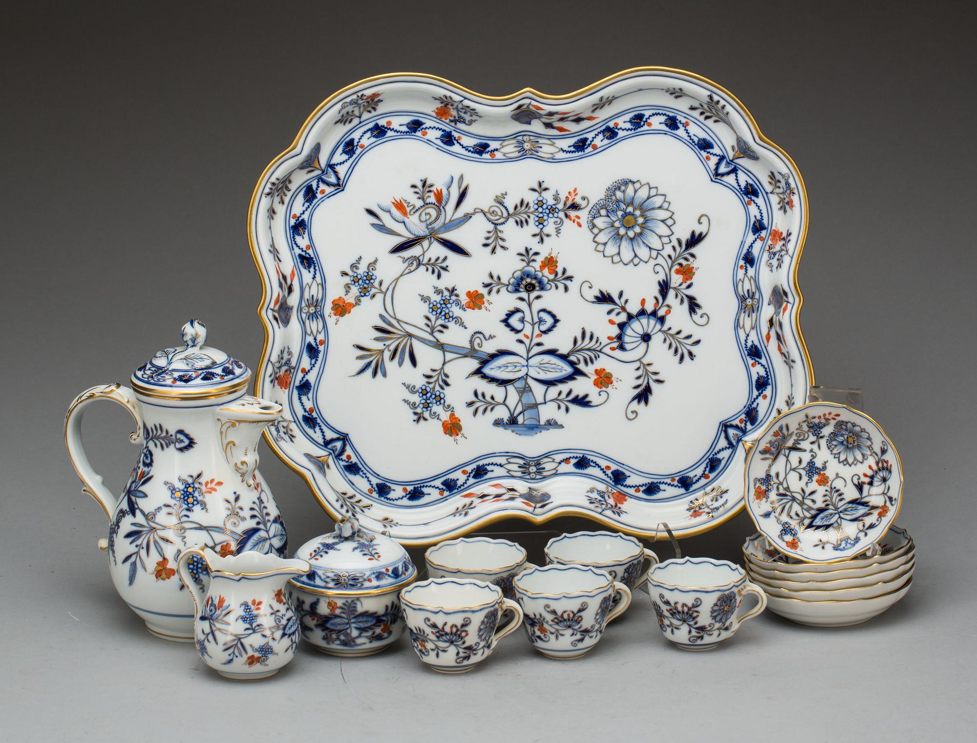 KAFFESERVIS, 9 delar, porslin, Meissen.