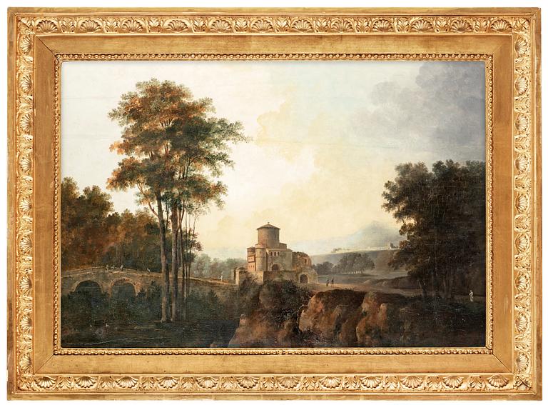 Louis Belanger, Sydländskt landskap med slottsbyggnad vid en bro.