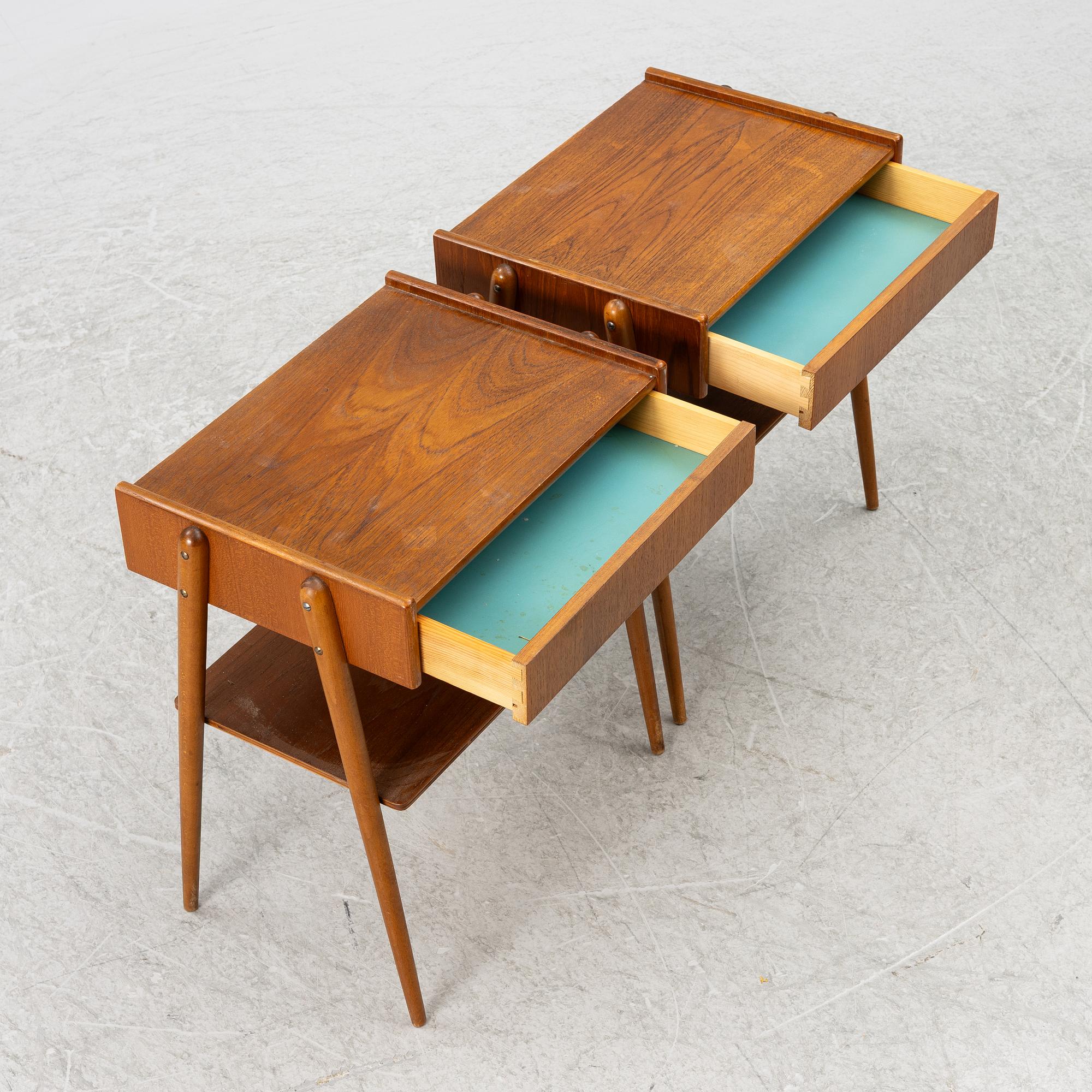 Nightstands, a pair, AB Carlströms & co Furniture Factory, mid-20th century.
