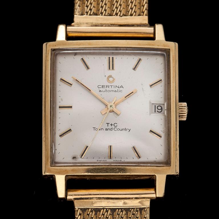 ARMBANDSUR, herr, Certina, T+C Town and Country, Automatic, 1960/70-tal, 18k guld. Totalvikt 83,3g.