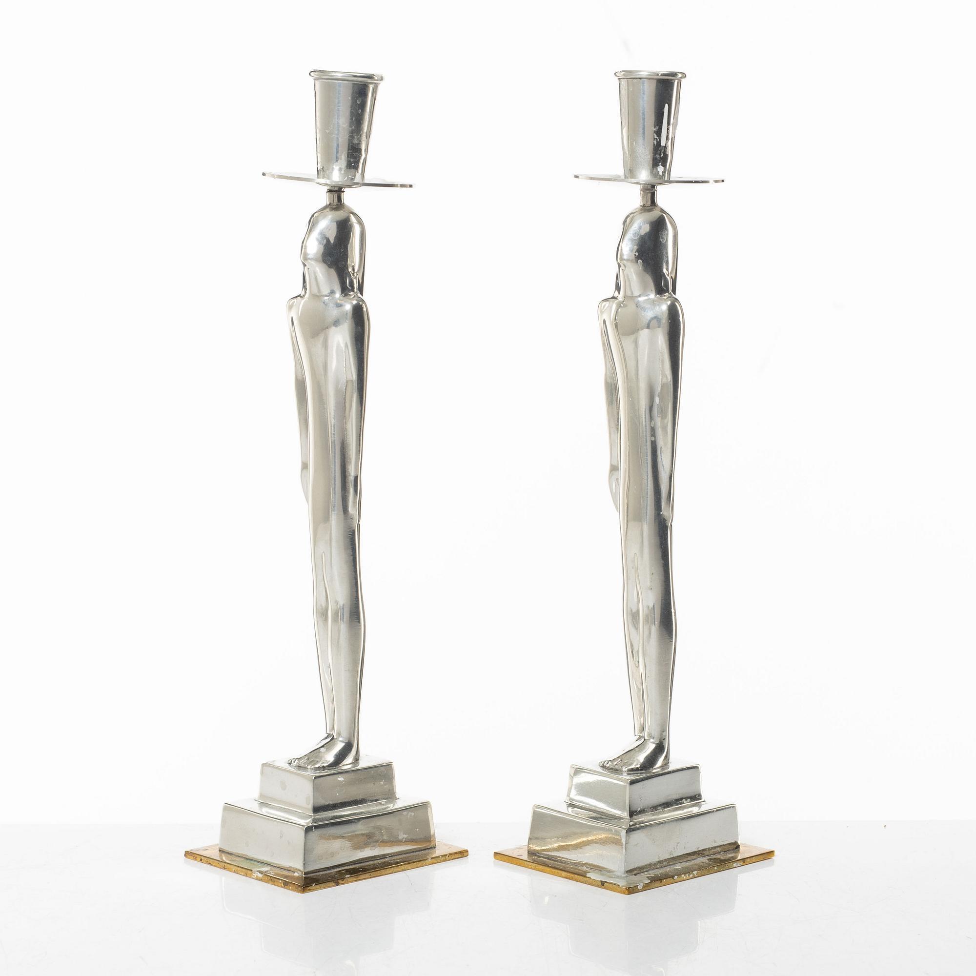 Edvin Öhrström, a pair of "Egyptisk" candlesticks, Firma Svensk Tenn, Stockholm 2008.