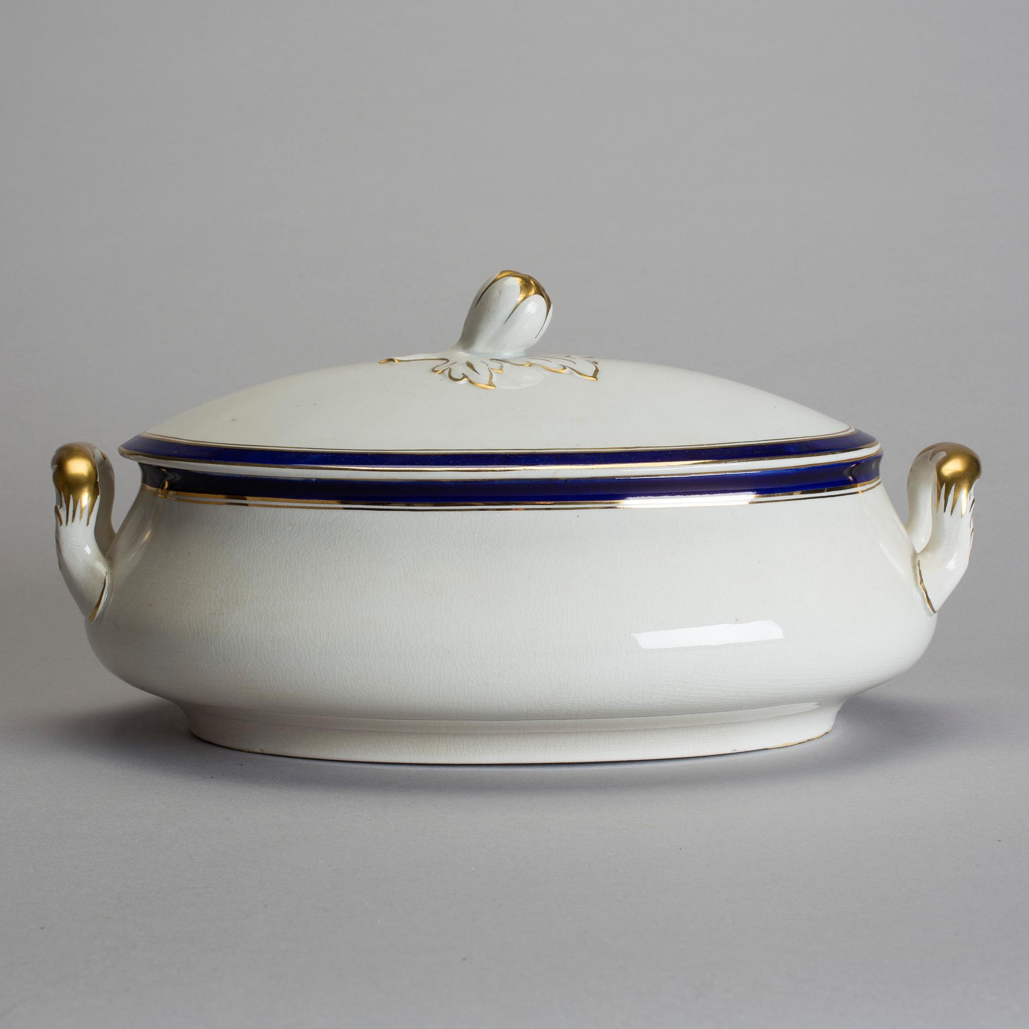 MATSERVISDELAR, 17 st, "Bandblå", Gustavsberg, 1920-tal.
