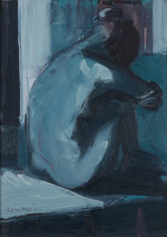 Brian Ballard, "Model holding knees",