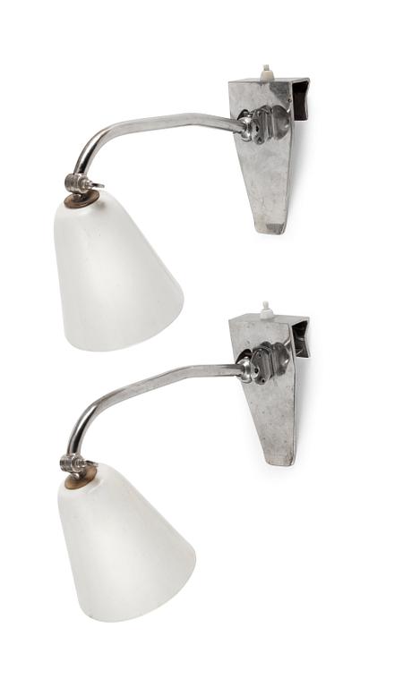A pair of white lacquered and chromed metal table lamps for the Paimio Sanatorium, Taito Oy, Finland 1933.