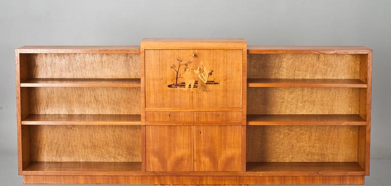 BOKHYLLA MED BAR, art-deco. 1900-talets första hälft.