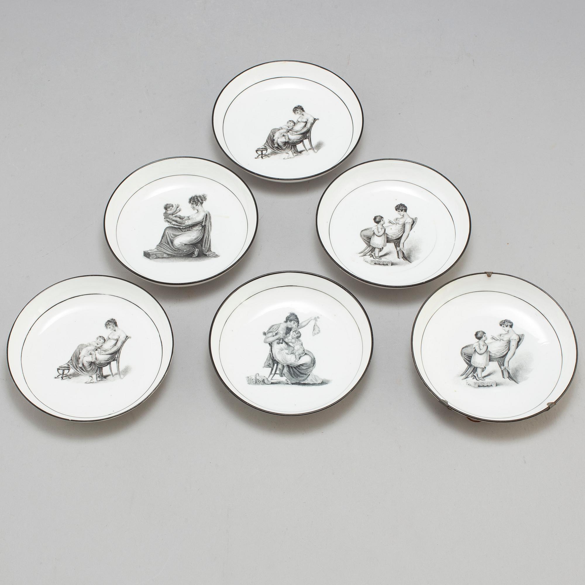 Six soft paste cups with saucers, early 19th century.
