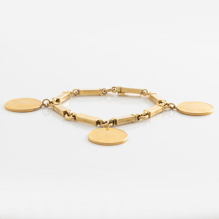 Bracelet 18K gold, Italy, with gold coin, sovereign.
