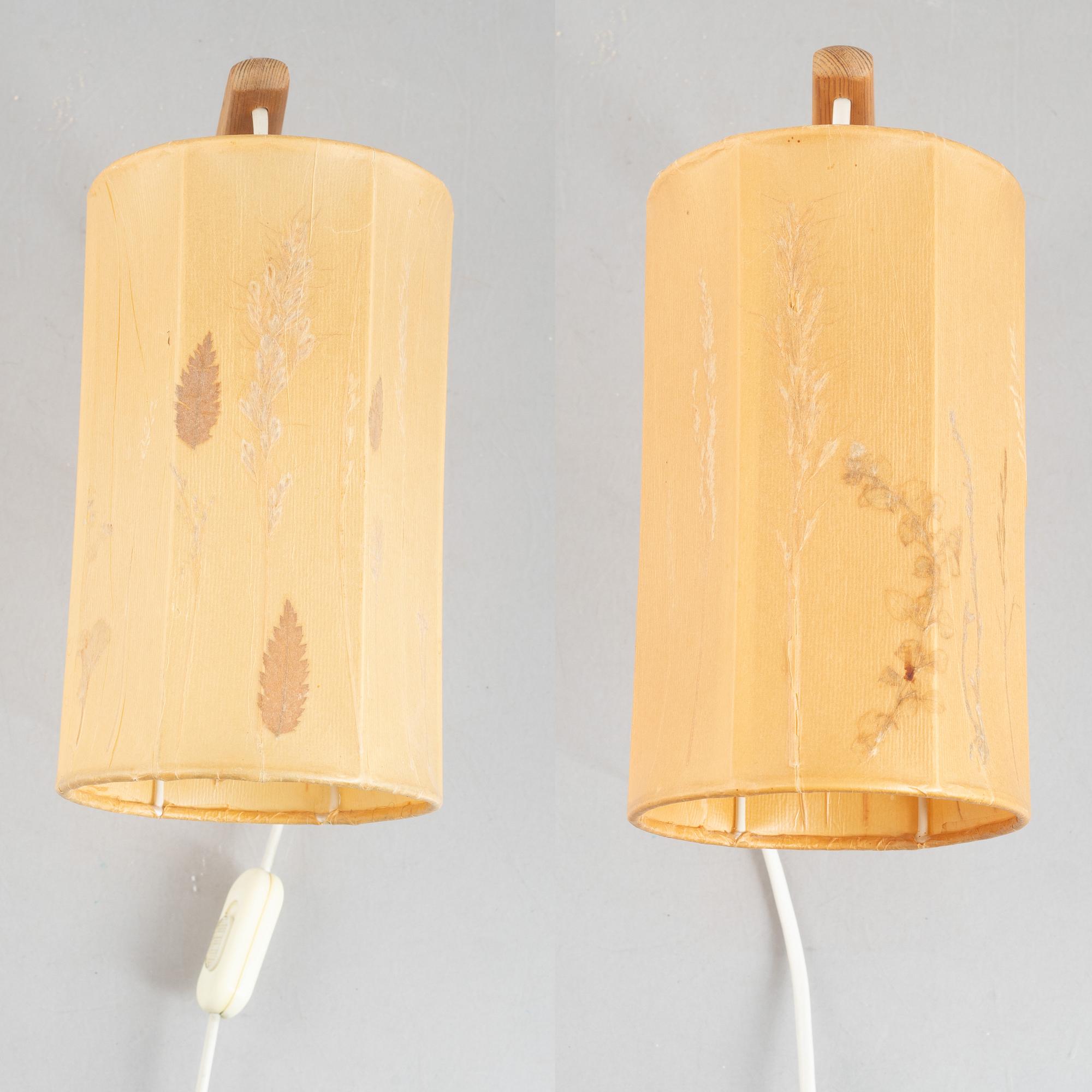 Birgitta Malmsten, a pair of wall lights, Sweden, 1960's.