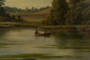 Fredrik Christian Kiaerskou, Landscape with rowing boat on the water.