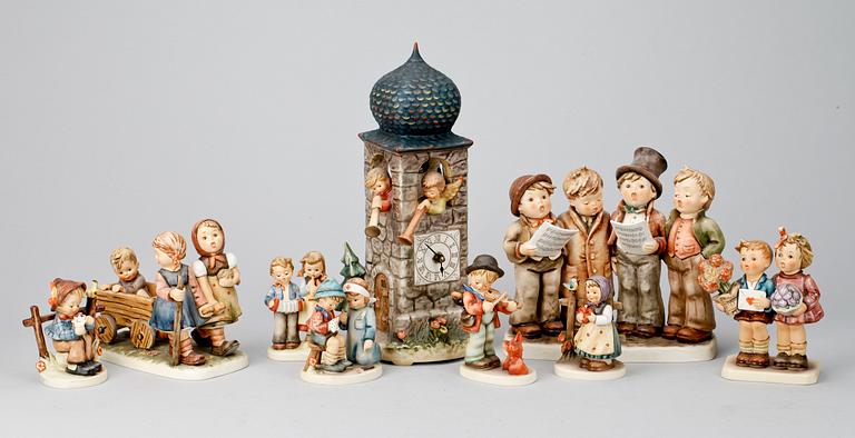 FIGURINER, 9 st, porslin, MJ Hummel, Goebel, 1980-tal.