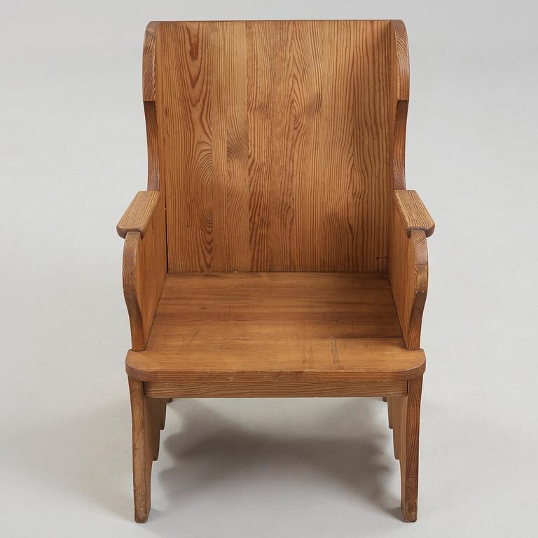 AXEL EINAR HJORTH, fåtölj av betsad furu, "Lovö", Nordiska Kompaniet, 1930-tal.