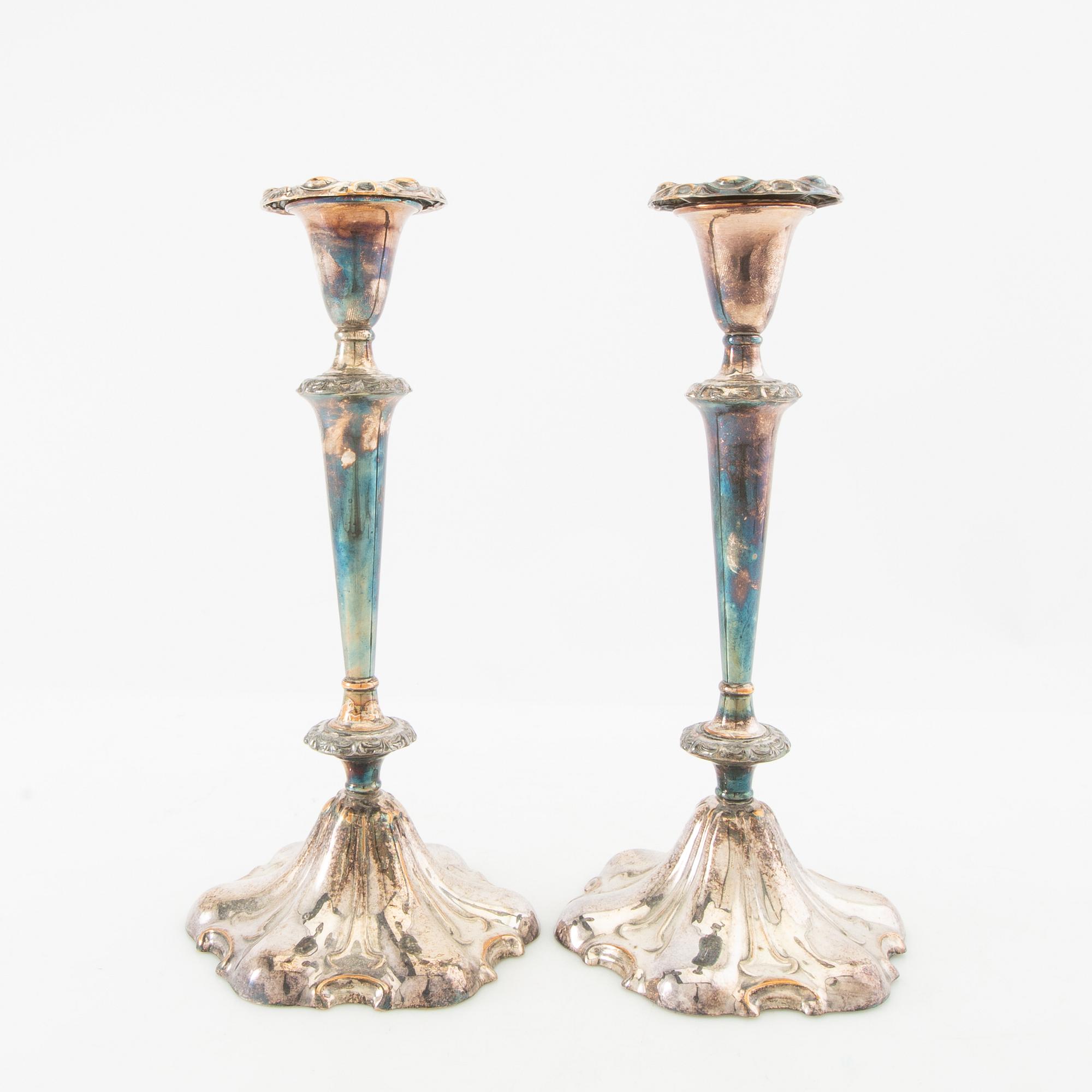 Candelsticks, a pair of silver plate, circa 1900.