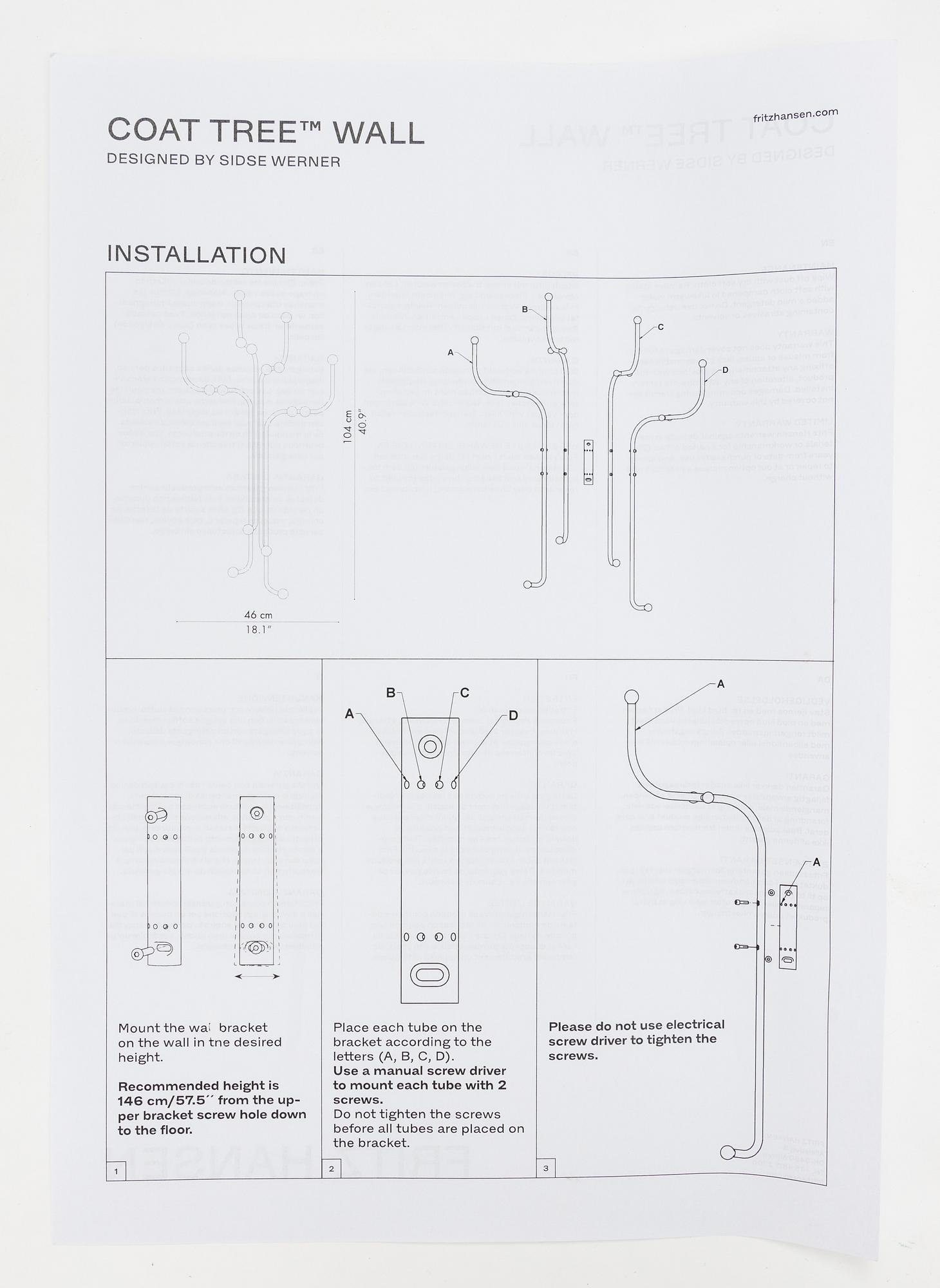 Klädhängare, "Coat Tree Wall",Sidse Werner, Fritz Hansen, Danmark.