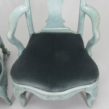 Karmstolar, ett par, senbarock, Stockholm, 1700-tal.