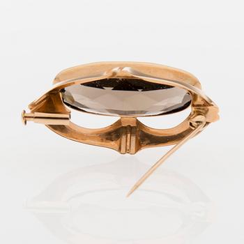 BROSCH, fasettslipad rökkvarts, 14K guld. Salovaara, Åbo 1961.