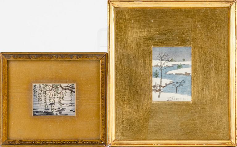 Oskar Bergman, two watercolours, signed.