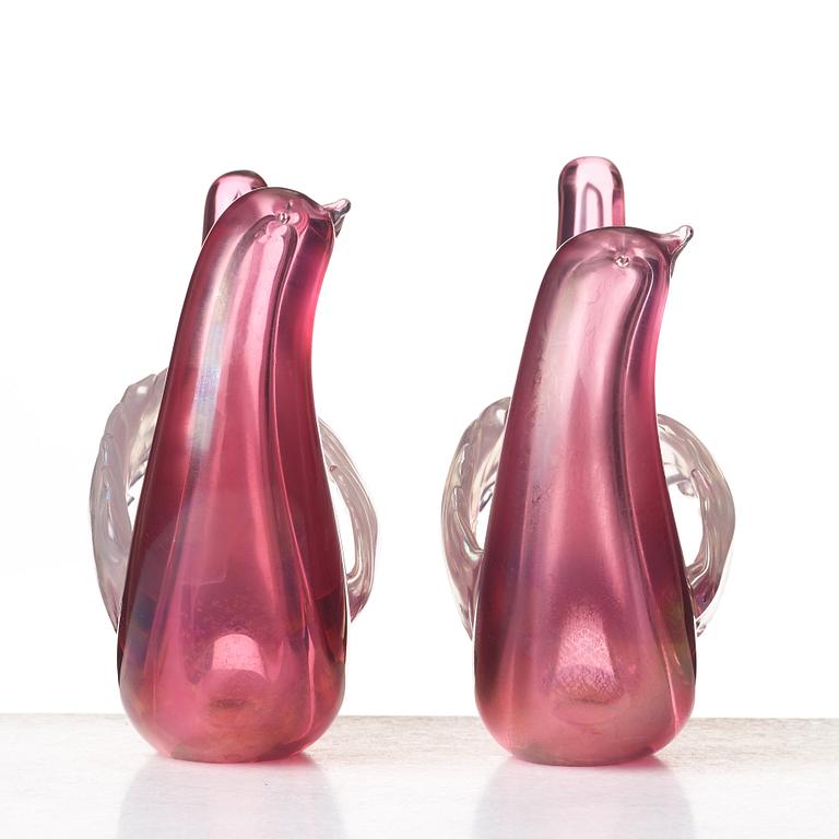Tyra Lundgren, a set of two glass dove sculptures model "10627", Venini, Murano, Italy, post 1938.