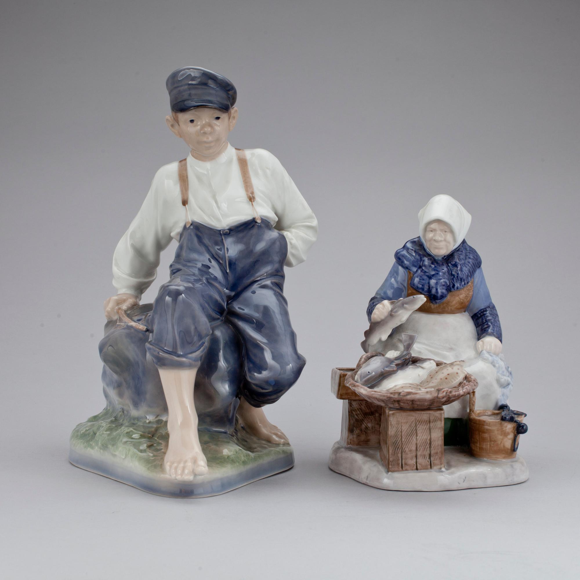 FIGURINER, 2 st, porslin, Royal Copenhagen samt Bing Gröndal.