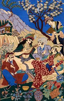 A RUG, Old, Figural Isfahan, part silk, 160 x 110 cm.