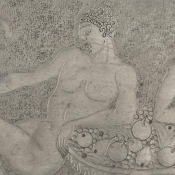 Anna Petrus, an engraved Swedish Grace pewter tray, Stockholm, early 1920's. this model was shown at The Paris Exhibition 1925.