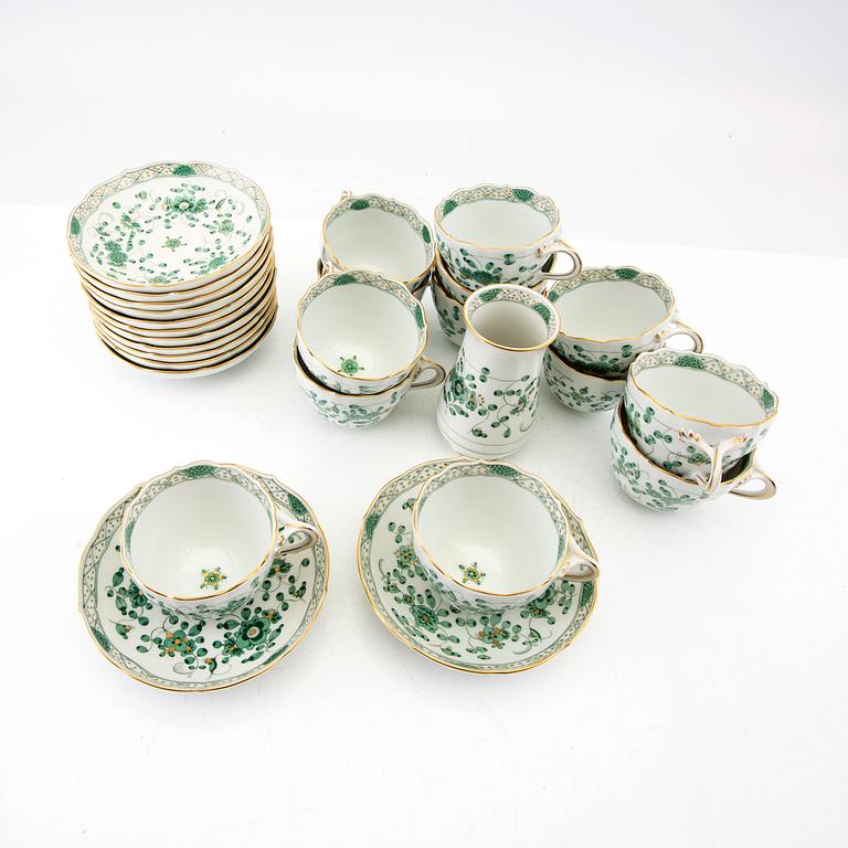 Service 14 pcs "Indische Malerei Grün", Meissen 20th century porcelain.