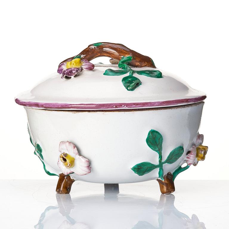 A Swedish Marieberg faience bowl with cover, period of Ehrenreich (1758-66).