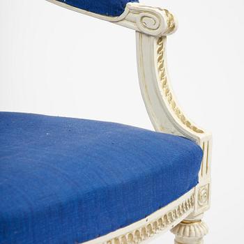 A gustavian officials open back armchair, Stockholm, late 18th century.